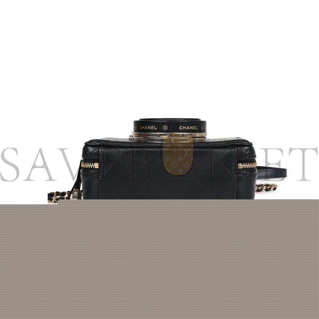 Ch*el master camera bag black lambskin light gold hardware as4817 (16*11.5*6cm)